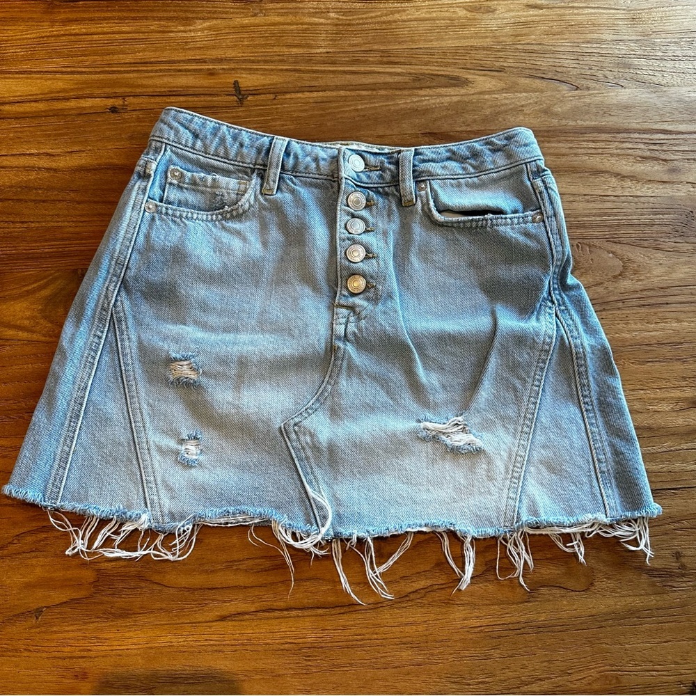 Free People Womens We The Free Denim Distressed Button Fly Mini Skirt Raw Hem 26